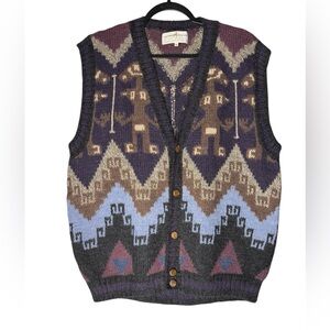 VTG Peruvian Connection 100% Alpaca Knit Vest Mens XL Handmade Peru Geo Pattern